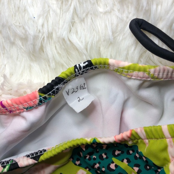 VENUS green and pink Tropical Print Bikini Bottom with Black Ties size 2 NWOT - Picture 8 of 10